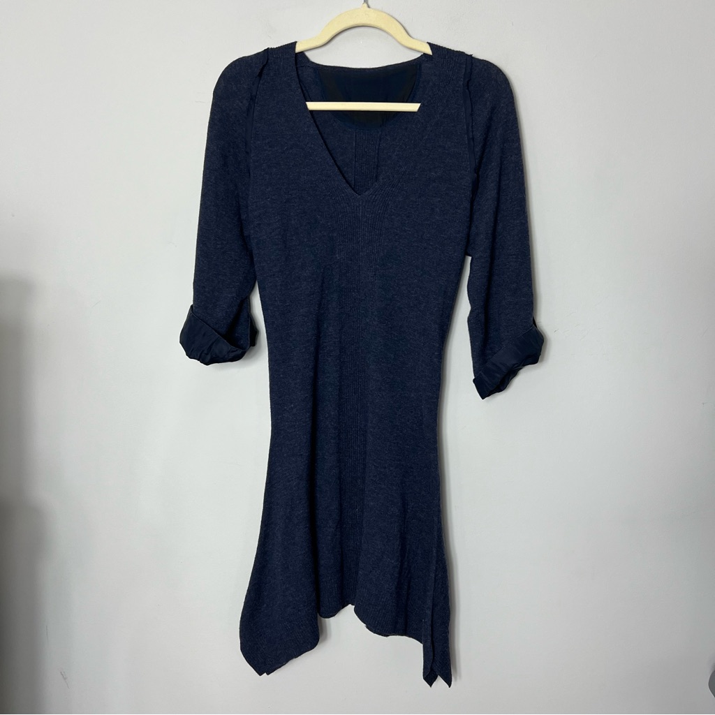 Patrizia Pepe 100% Wool Dress Long Sleeve V-Neck Blue Size 6 324